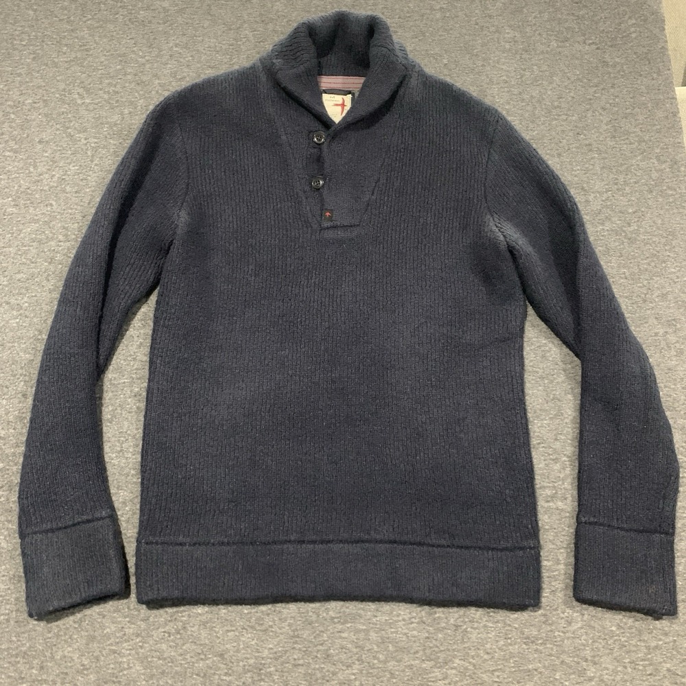 Relwen Men's Shawl Collar Knit Sweater Blue Soft Wool Blend Navy Blue Size M